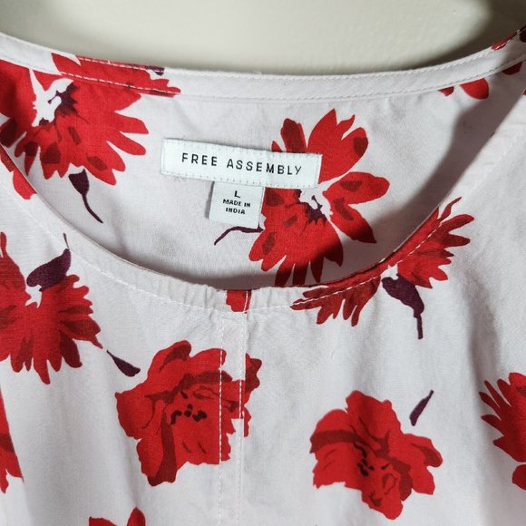 Free Assembly Shirt Womens Large Pink Floral Cotton Ruffle Sleeve High Low Top - Picture 4 of 11